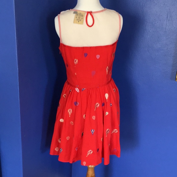 Nishe Red dress with multicolor embroidered hot air balloons & Peter Pan collar - Picture 5 of 15